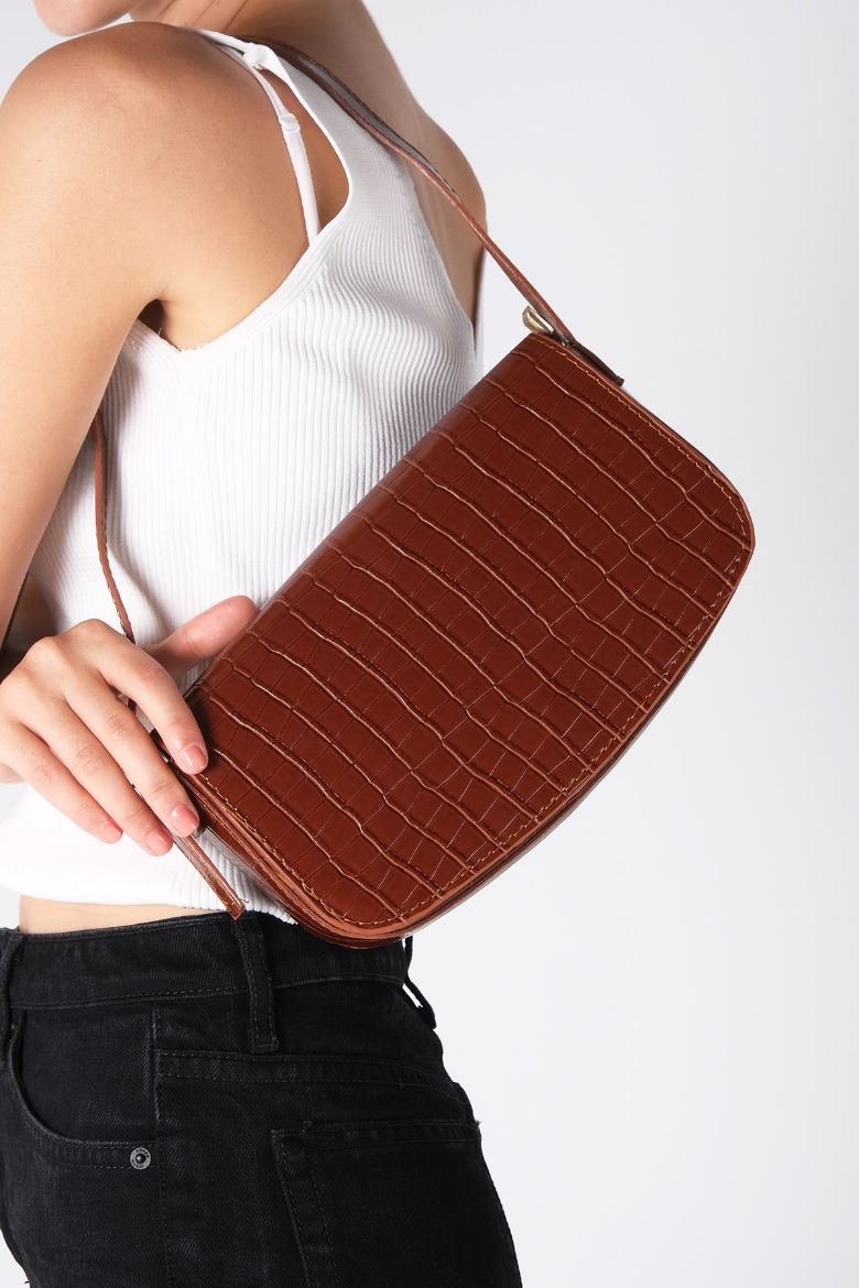C019 Kadın Omuz Çanta Clutch Çanta Baget Çanta Rht  TABA KROKO resmi