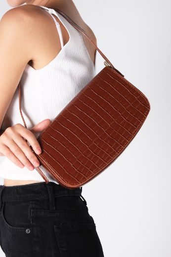 C019 Kadın Omuz Çanta Clutch Çanta Baget Çanta Rht  TABA KROKO resmi