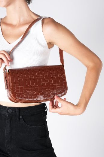C019 Kadın Omuz Çanta Clutch Çanta Baget Çanta Rht  TABA KROKO resmi