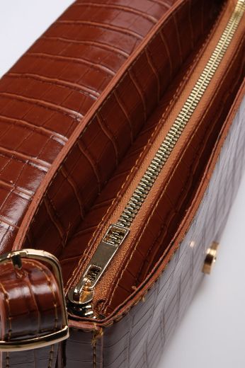 C019 Kadın Omuz Çanta Clutch Çanta Baget Çanta Rht  TABA KROKO resmi