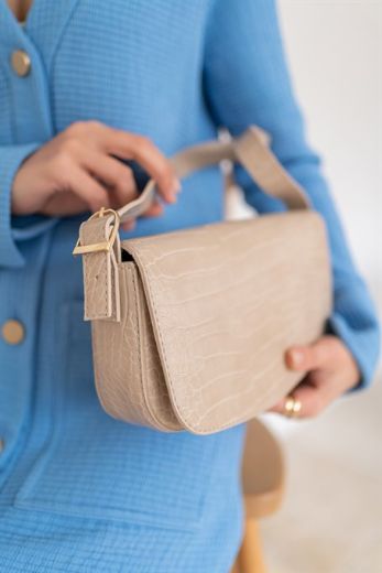 C019 Kadın Omuz Çanta Clutch Çanta Baget Çanta Rht  VİZON KROKO resmi