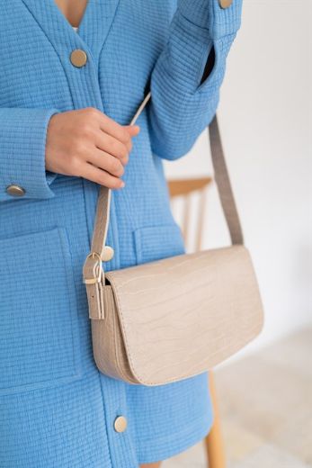 C019 Kadın Omuz Çanta Clutch Çanta Baget Çanta Rht  VİZON KROKO resmi