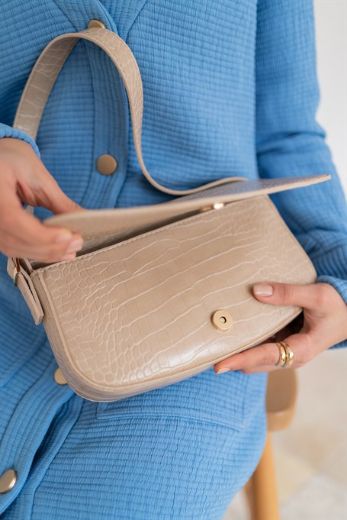 C019 Kadın Omuz Çanta Clutch Çanta Baget Çanta Rht  VİZON KROKO resmi