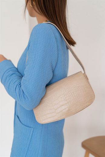 C019 Kadın Omuz Çanta Clutch Çanta Baget Çanta Rht  VİZON KROKO resmi