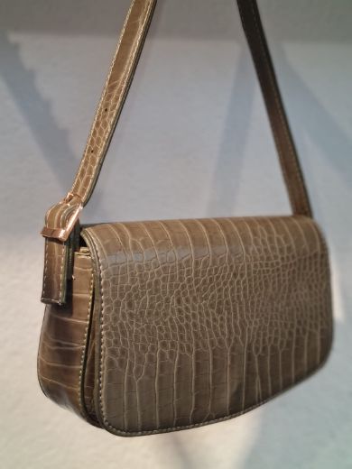 C019 Kadın Omuz Çanta Clutch Çanta Baget Çanta Rht  HAKİ YEŞİL KROKO resmi