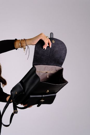 C029 Kadın Sırt Çanta Kadın Günlük Çanta Cepli  SİYAH DERİ resmi