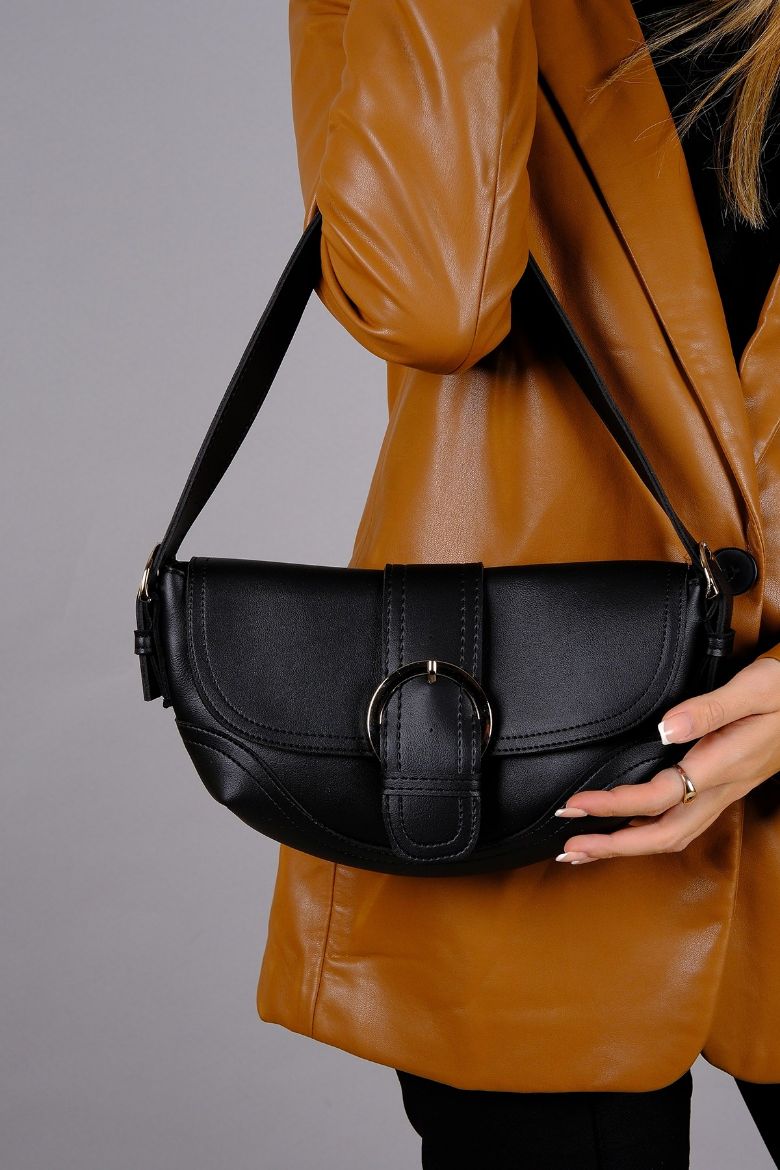 C053 Kadın Çanta Günlük Baget Clutch El Çanta  SİYAH DERİ resmi