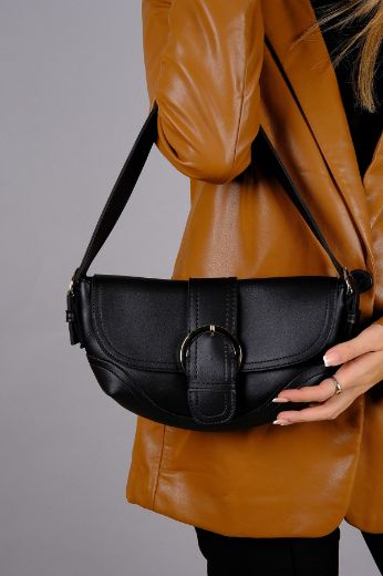C053 Kadın Çanta Günlük Baget Clutch El Çanta  SİYAH DERİ resmi