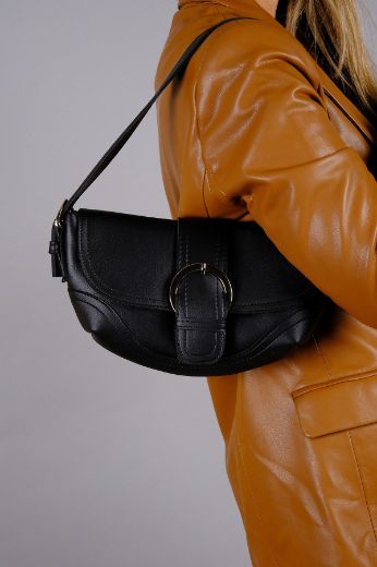 C053 Kadın Çanta Günlük Baget Clutch El Çanta  Siyah Deri resmi