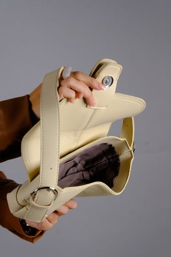 C053 Kadın Çanta Günlük Baget Clutch El Çanta  Bej Deri  resmi