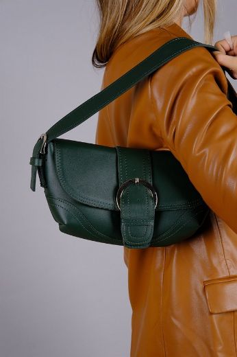 C053 Kadın Çanta Günlük Baget Clutch El Çanta  YEŞİL DERİ resmi