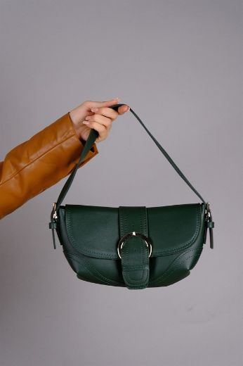 C053 Kadın Çanta Günlük Baget Clutch El Çanta  YEŞİL DERİ resmi