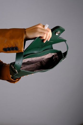 C053 Kadın Çanta Günlük Baget Clutch El Çanta  YEŞİL DERİ resmi