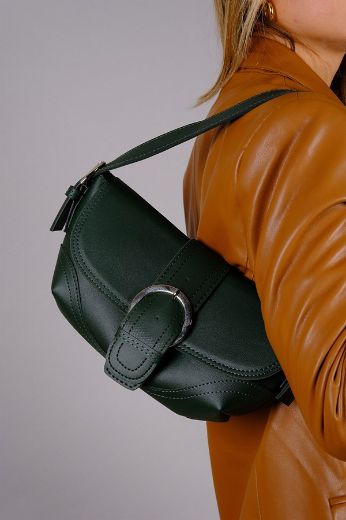C053 Kadın Çanta Günlük Baget Clutch El Çanta  YEŞİL DERİ resmi
