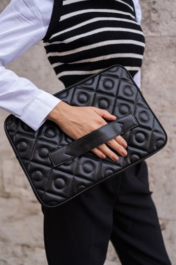 C066 Kadın Tablet Çanta Notebook Çanta Cloutch    SİYAH DERİ resmi