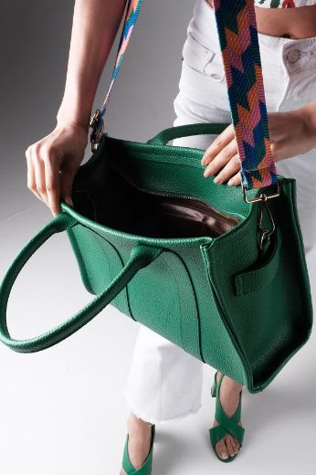 C102 Tote Bag Çanta  Günlük Çanta Kadın Şık Çanta   YEŞİL DERİ resmi