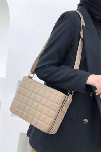 C064 Kadın Çanta Günlük Omuz Çanta Çapraz Elçanta   Vizon Deri resmi