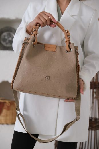 C110 Kadın Çanta Günlük Çanta Çapraz Çanta  Vizon Deri resmi