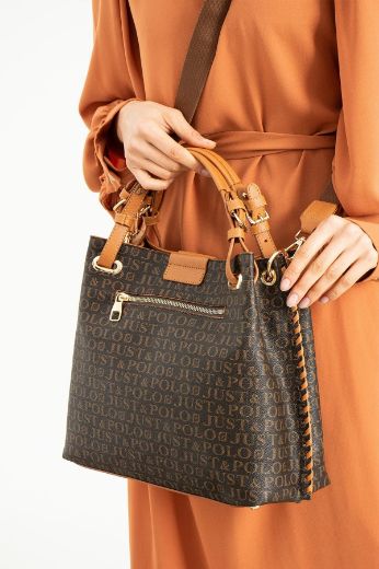 C110 Kadın Çanta Günlük Çanta Çapraz Çanta  KAHVE TABA YAZILI resmi