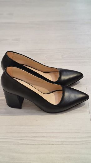 558 Kalın 7 Cm Topuk Günlük Rahat Kadın Stiletto  SİYAH DERİ resmi