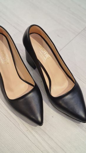 558 Kalın 7 Cm Topuk Günlük Rahat Kadın Stiletto  SİYAH DERİ resmi