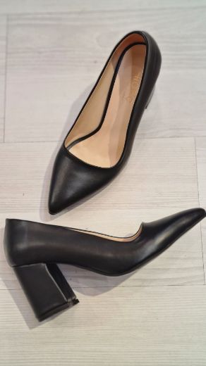 558 Kalın 7 Cm Topuk Günlük Rahat Kadın Stiletto  SİYAH DERİ resmi